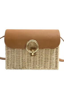 Retro straw woven crossbody bag fashion casual small square beach bag for women vacation summer