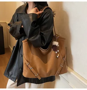 Women vintage large capacity shoulder tote bag stylish brown casual work commuting bag