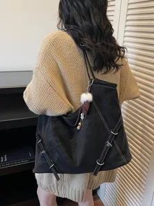 Women vintage large capacity black shoulder bag tote bag autumn winter fashion chic