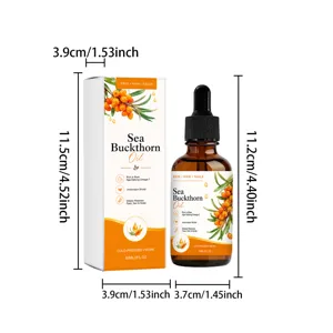 Vue détaillée des dimensions du produit d'huile d'argousier avec les paramètres.