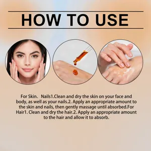 Détail du guide d'application de l'huile montrant les étapes visage, ongles et cheveux.