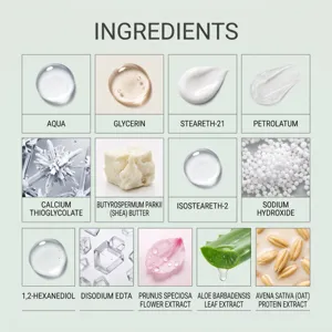 Infographie détaillée des ingrédients de la crème épilatoire douce aux extraits naturels.