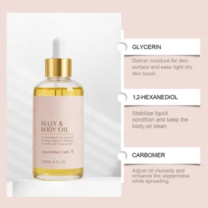 Olio corpo nutriente da 120ml con estratti vegetali per idratare la pelle in profondità.