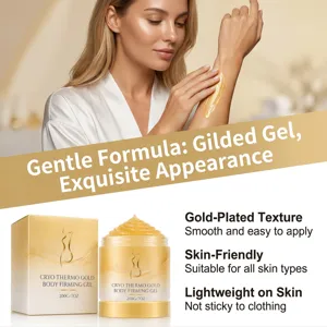 Vue détaillée de la texture du gel raffermissant doré avec une application facile et douce.