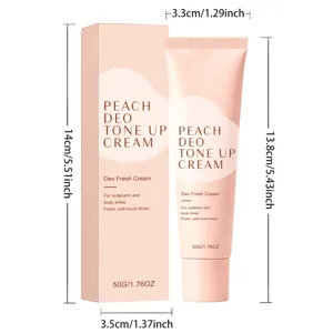 Detail view of the peach deo tone up cream tube and box, showing package dimensions clearly.