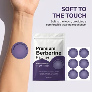 Hochwertige Berberin Pflaster Detailansicht mit hautfreundlichem violetten Patch und Beutel.