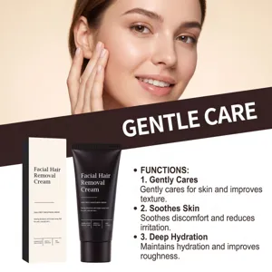 Détail de la crème dépilatoire visage montrant des soins doux et une hydratation profonde.