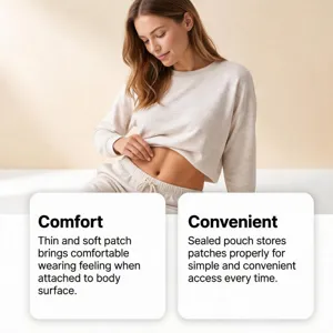 Patch ventral doux et respirant pour soin abdominal confortable, design fin pour usage quotidien.