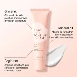 Peach underarm tone up cream detail, moisturizing body skincare with smooth texture and soft finish.