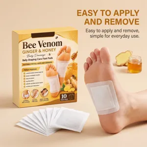 Bee venom ginger foot pads detail view showing packaging and soft patch design for daily use