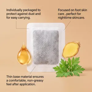 Herbal ginger foot patch detail view, breathable thin base material for nighttime foot skin care.