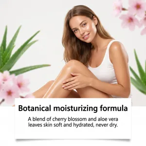 Vue détaillée d'une peau douce et tendre avec une formule hydratante botanique et des extraits.