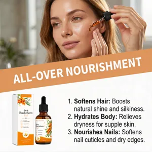 Huile d'argousier pour soins visage et cheveux, formule bio pressée à froid avec oméga-7.