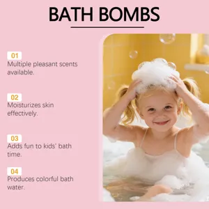 Detailed view of colorful bath bombs featuring pleasant scents, skin moisturizing, and kids bath fun.