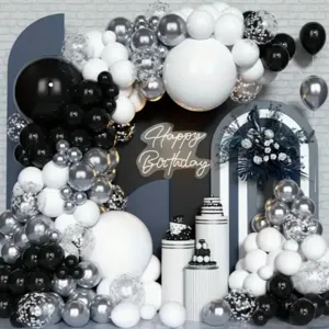 Kit d'arche de ballon noir blanc argent pour fête d'anniversaire mariage décoration