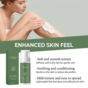 Aloe vera hair removal mousse detail showing smooth foam texture and gentle skin care application.