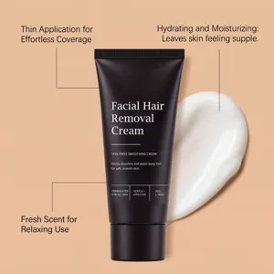 Crème dépilatoire visage douce 50g peau lisse hydratante nourrissante soin cosmétique.