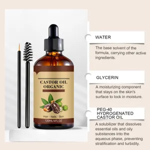 Huile de ricin bio soin cheveux ongles peau sérum avec pipette et brosses 120ml, formule douce.