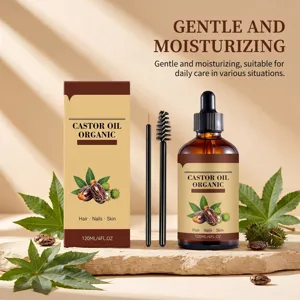 Huile essentielle de ricin bio pour cheveux cils ongles et soin de la peau avec pipette.