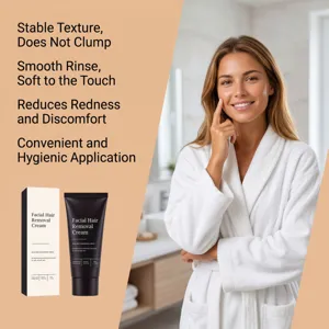 Détail de crème dépilatoire faciale douce, texture lisse et soin de la peau délicate.