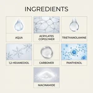 Detailed product ingredient view showing cosmetic formula elements clearly and professionally.