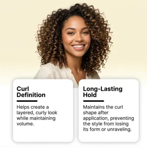 Curly hair styling gel detail view showcasing curl definition and long-lasting hold.