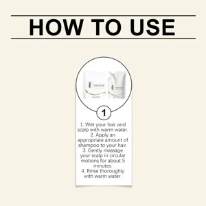 Rosemary shampoo usage instruction detail graphic showing step-by-step hair washing guide.