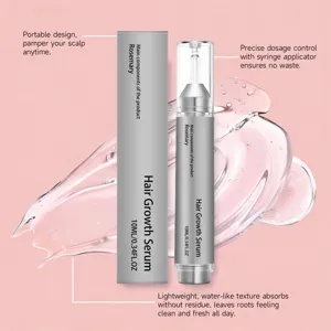 Rosemary hair growth serum with precise syringe applicator for targeted scalp care and fresh roots.