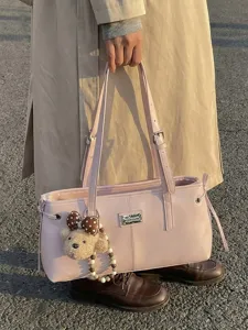 Γυναικείο Μοντέ Tσάντα Tote από Δέρμα PU Casual Commuter Underarm Shoulder Bag με Χαριτωμένο Μεταλλικό Στοιχειό Minimalist Daily Handbag