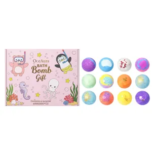 OCEAURA ocean series colorful bath bomb gift set with 12 scented bath fizzies for relaxing spa.