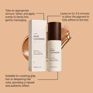 Tinted hair cleanser in deep brown shade, gentle formula for all hair types and daily care.