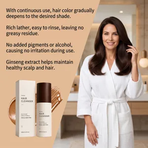 Detail view of the tinted hair cleanser bottle and packaging with natural ingredients.