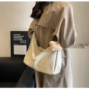 Stylish women shoulder bag minimalist leather hobo handbag versatile large capacity purse