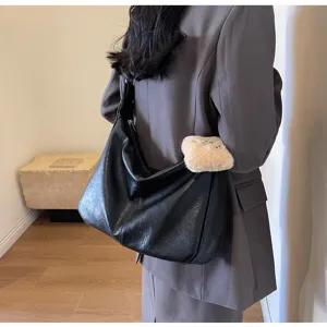Black leather shoulder bag casual dumpling hobo bag for women large capacity daily crossbody purse