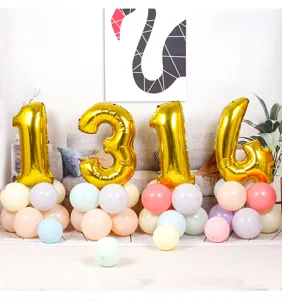 Gold foil number balloon detail scene for birthday party room background decoration