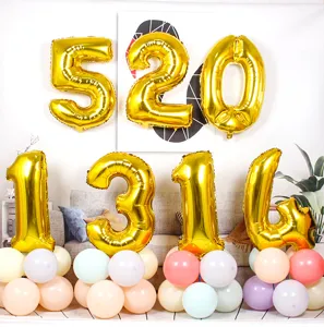 32 inch gold digital number foil balloons for birthday party room decoration photo background