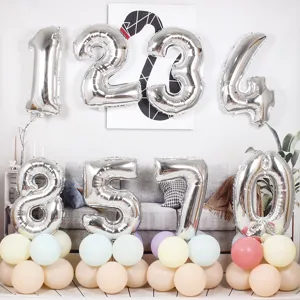 32-inch large silver number balloons set for birthday party background wall decoration