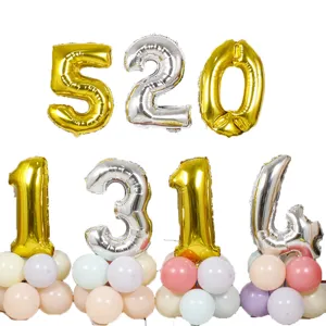 Gold silver number foil balloons set 32 inch party wedding birthday decor background wall