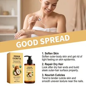 Detailed view of natural coconut oil for skin, hair and nail care with nourishing formula.