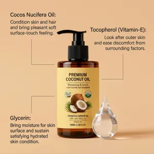 Premium coconut oil with pump dispenser for hair skin and nails care, 100ml hydrating.