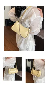 Elegante bolso de axila amarillo para mujer, bolso de hombro de cuero con correa de cadena.