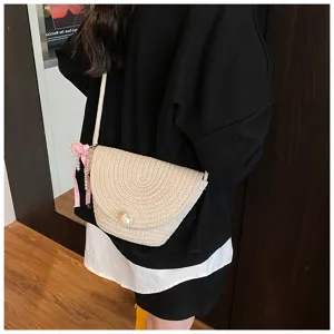 Chic Korean style hand-woven crossbody bag for women mini fashion shoulder bag in beige