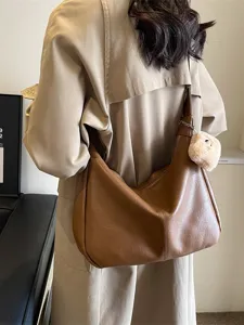 Women brown hobo shoulder bag vintage large capacity PU leather crossbody dumpling bag