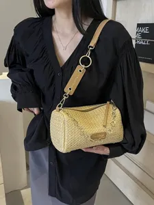 Elegante borsa a tracolla cilindrica in paglia donna estate moda borsa intrecciata chic