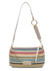 Borsa a spalla in paglia a righe colorate donna moda estiva borsa intrecciata chic new
