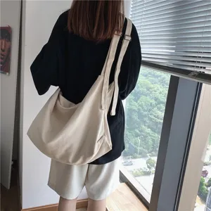 Casual Canvas Tote Tas Voor Vrouwen Grote Capaciteit Schouder Crossbody Tas Eenvoudige Pendelaar Handtas Studenten Boekentas