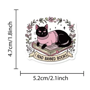 Cute black cat reading books sticker waterproof vinyl decal for laptop luggage decoration.