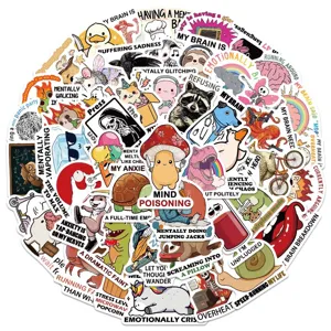 Lot de stickers autocollants rigolos style dessin animé pour ordinateur et valise.