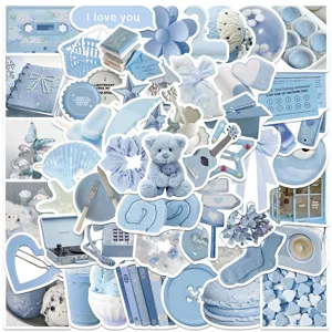 Ins Style Light Blue Aesthetic Stickers Waterproof Vinyl Decals For Laptop Luggage Phone Case Scrapbook Journal DIY