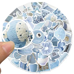 50pcs light blue aesthetic stickers pack for laptop suitcase phone waterproof decals DIY decor